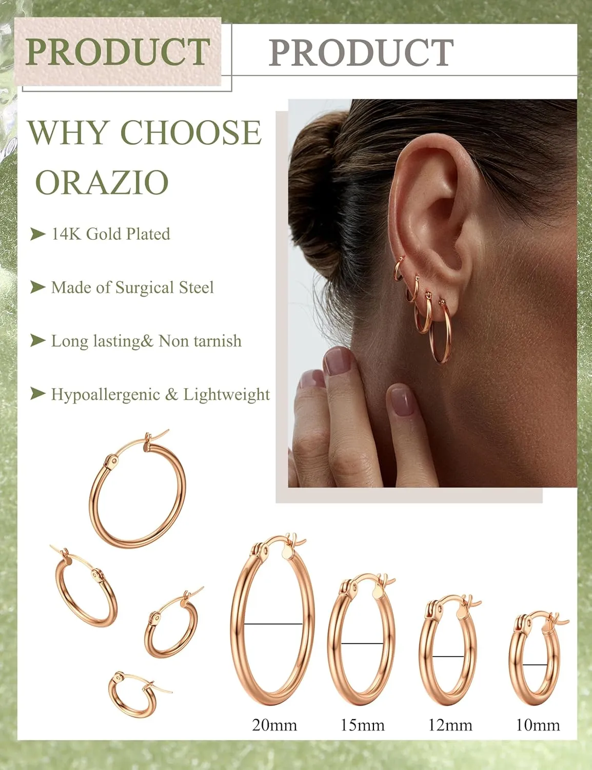ORAZIO 4 Pairs Stainless Steel Hoop Earrings Set Cute Huggie Earrings for Women,10MM-20MM