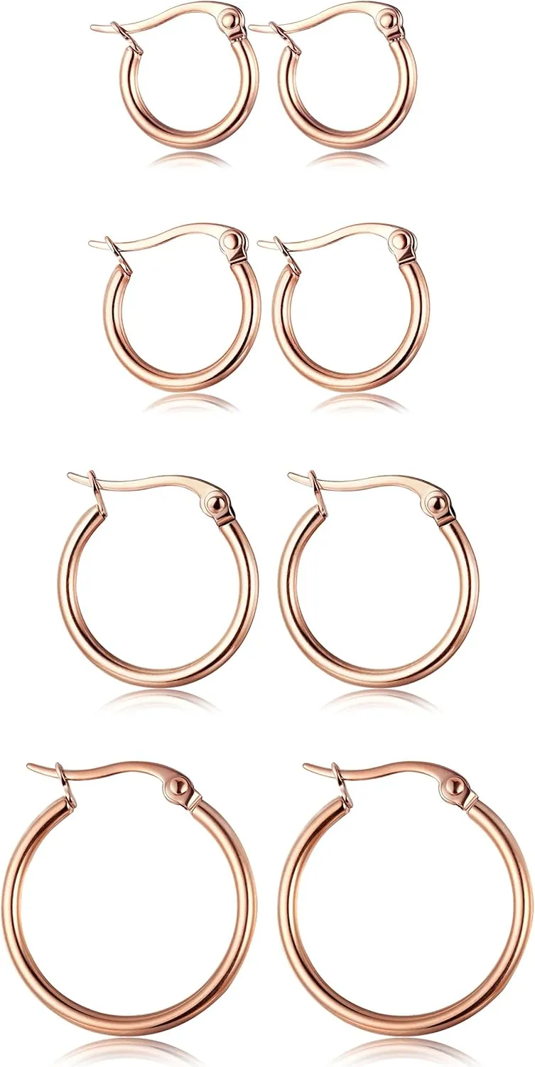 ORAZIO 4 Pairs Stainless Steel Hoop Earrings Set Cute Huggie Earrings for Women,10MM-20MM