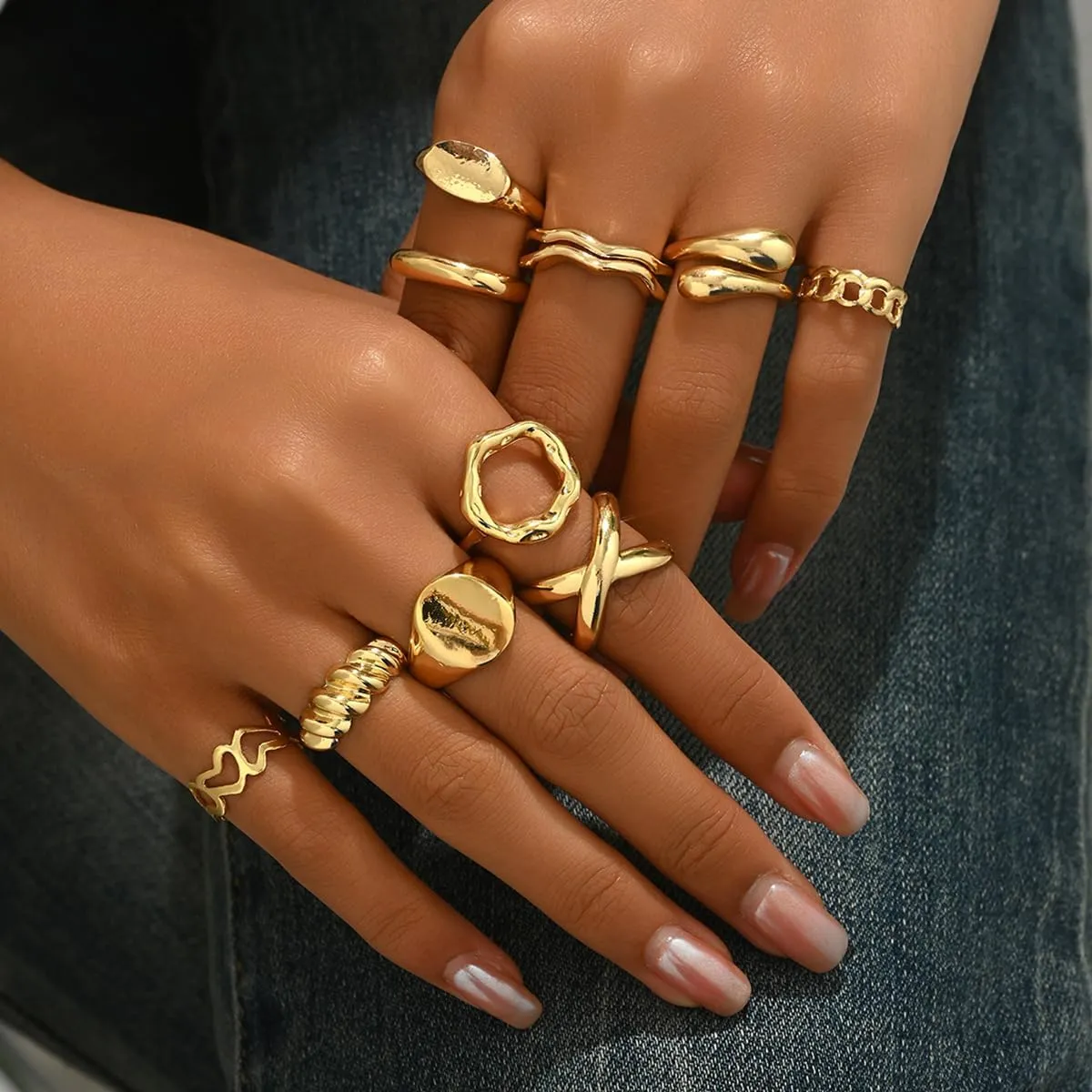 Otxas Chunky Gold Rings for Women Set Stackable Rings for Women Non Tarnish Adjustable Statement Gold Set Rings for Women Ring Jewelry for Women