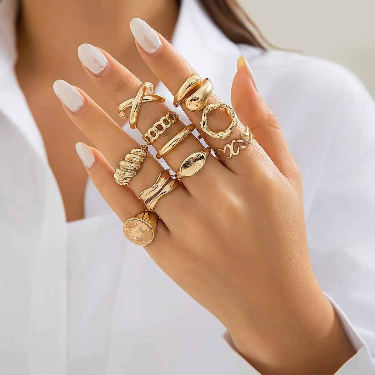 Otxas Chunky Gold Rings for Women Set Stackable Rings for Women Non Tarnish Adjustable Statement Gold Set Rings for Women Ring Jewelry for Women