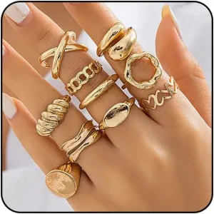 Otxas Chunky Gold Rings for Women Set Stackable Rings for Women Non Tarnish Adjustable Statement Gold Set Rings for Women Ring Jewelry for Women