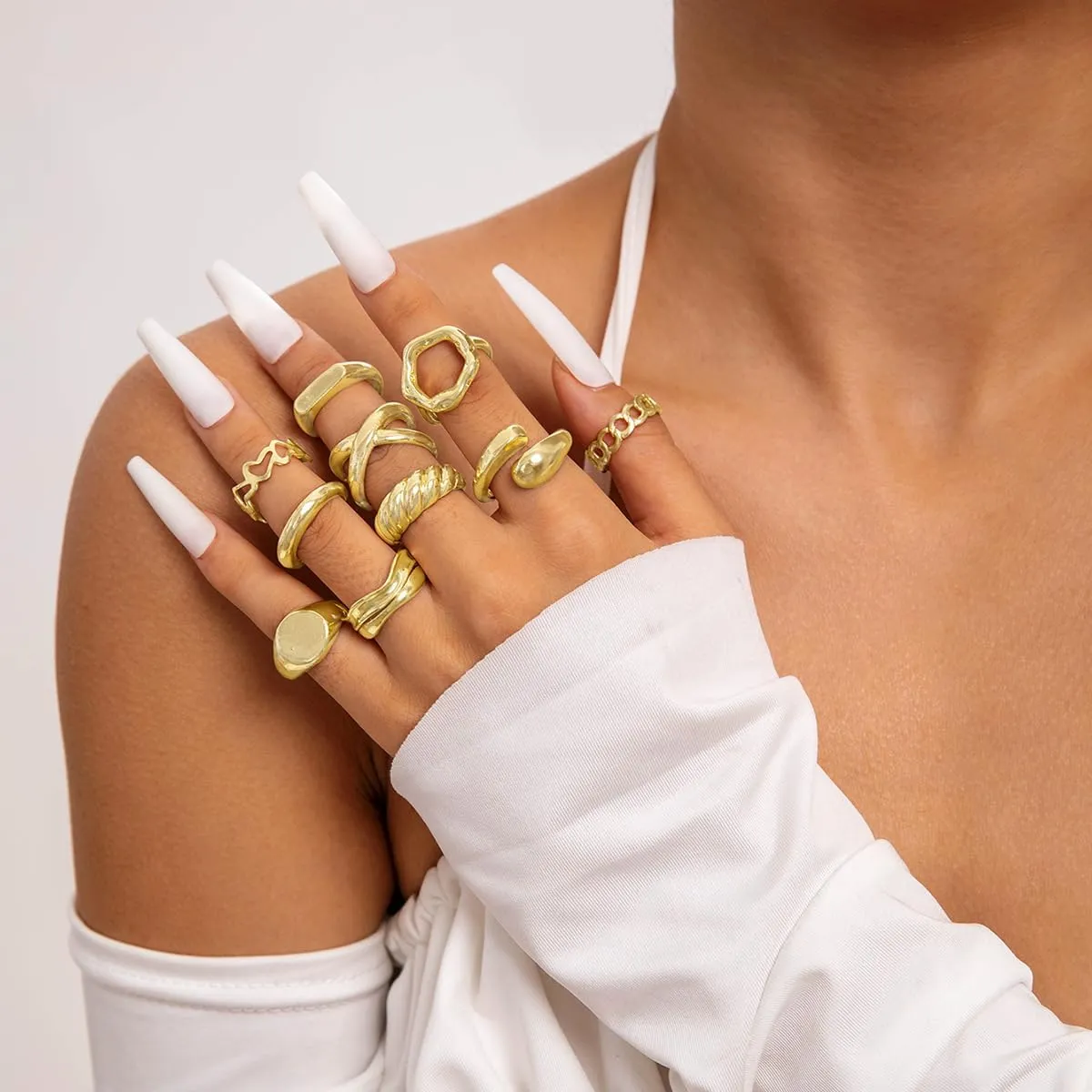 Otxas Chunky Gold Rings for Women Set Stackable Rings for Women Non Tarnish Adjustable Statement Gold Set Rings for Women Ring Jewelry for Women
