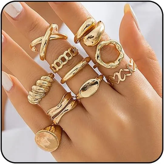 Otxas Chunky Gold Rings for Women Set Stackable Rings for Women Non Tarnish Adjustable Statement Gold Set Rings for Women Ring Jewelry for Women