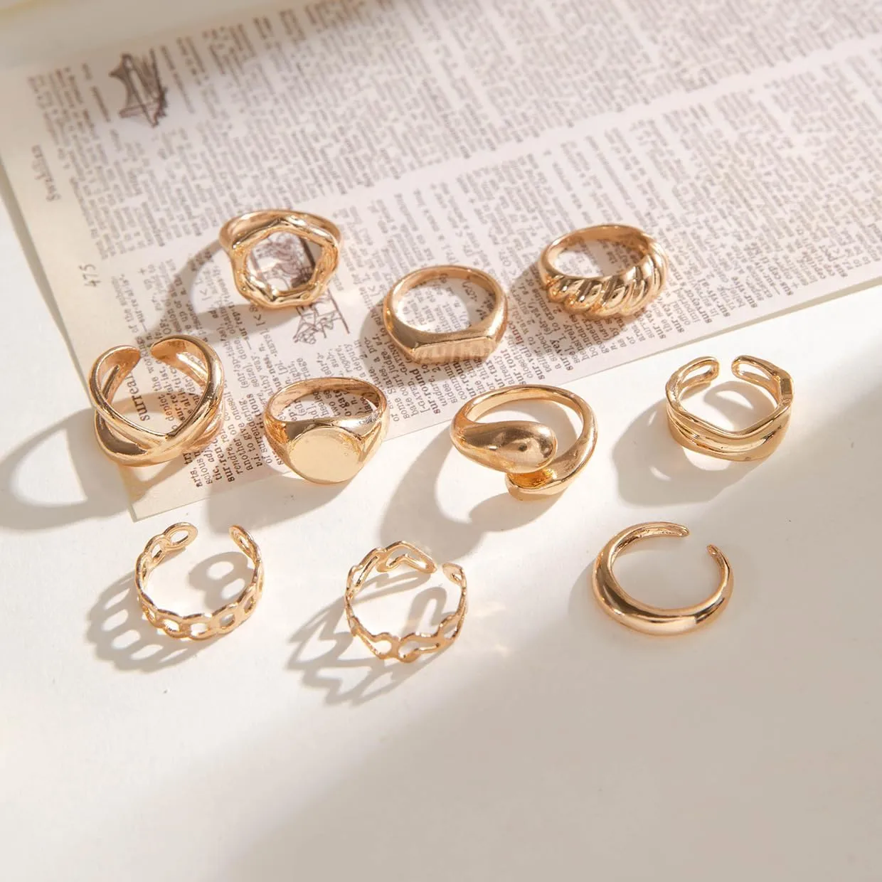 Otxas Chunky Gold Rings for Women Set Stackable Rings for Women Non Tarnish Adjustable Statement Gold Set Rings for Women Ring Jewelry for Women