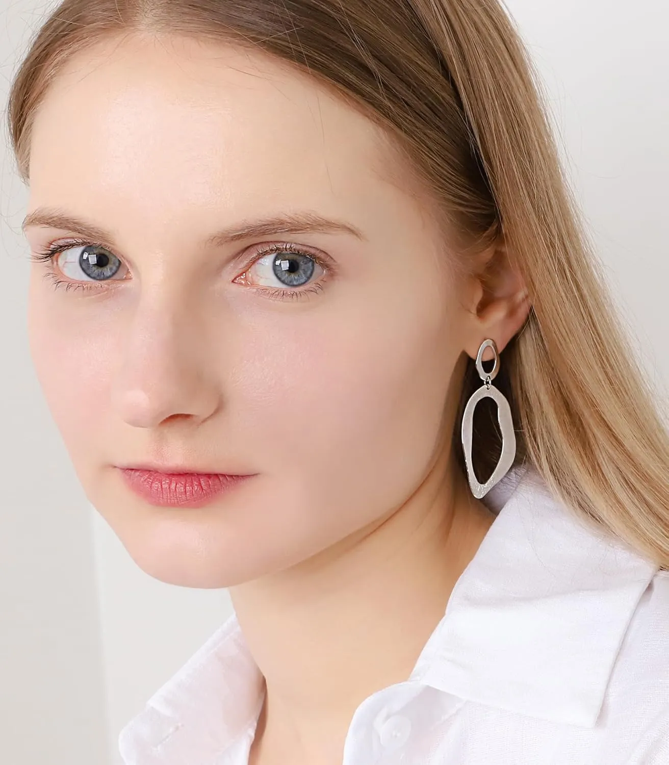 OZEL Gold Dangle Earrings for Women Brushed Finish, Matte Gold Statement Jewelry, 14k Gold Plated