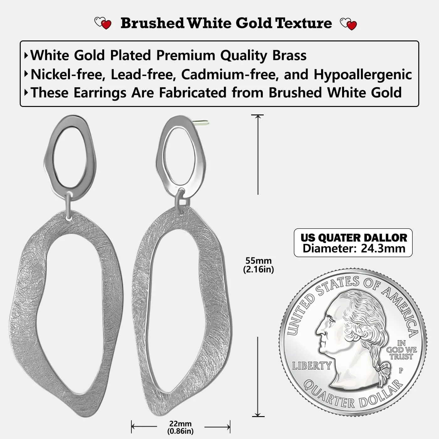 OZEL Gold Dangle Earrings for Women Brushed Finish, Matte Gold Statement Jewelry, 14k Gold Plated