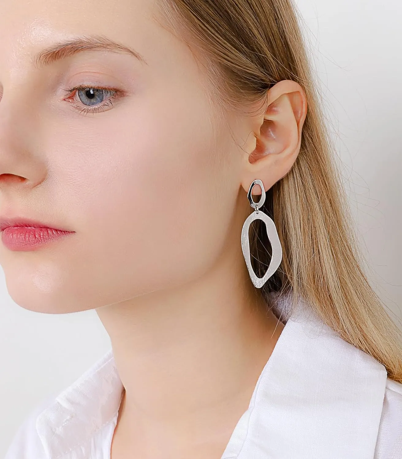 OZEL Gold Dangle Earrings for Women Brushed Finish, Matte Gold Statement Jewelry, 14k Gold Plated