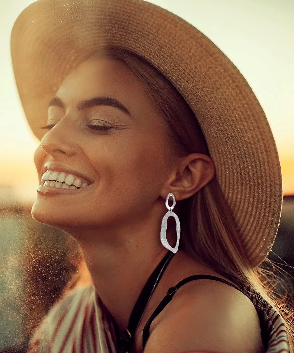 OZEL Gold Dangle Earrings for Women Brushed Finish, Matte Gold Statement Jewelry, 14k Gold Plated
