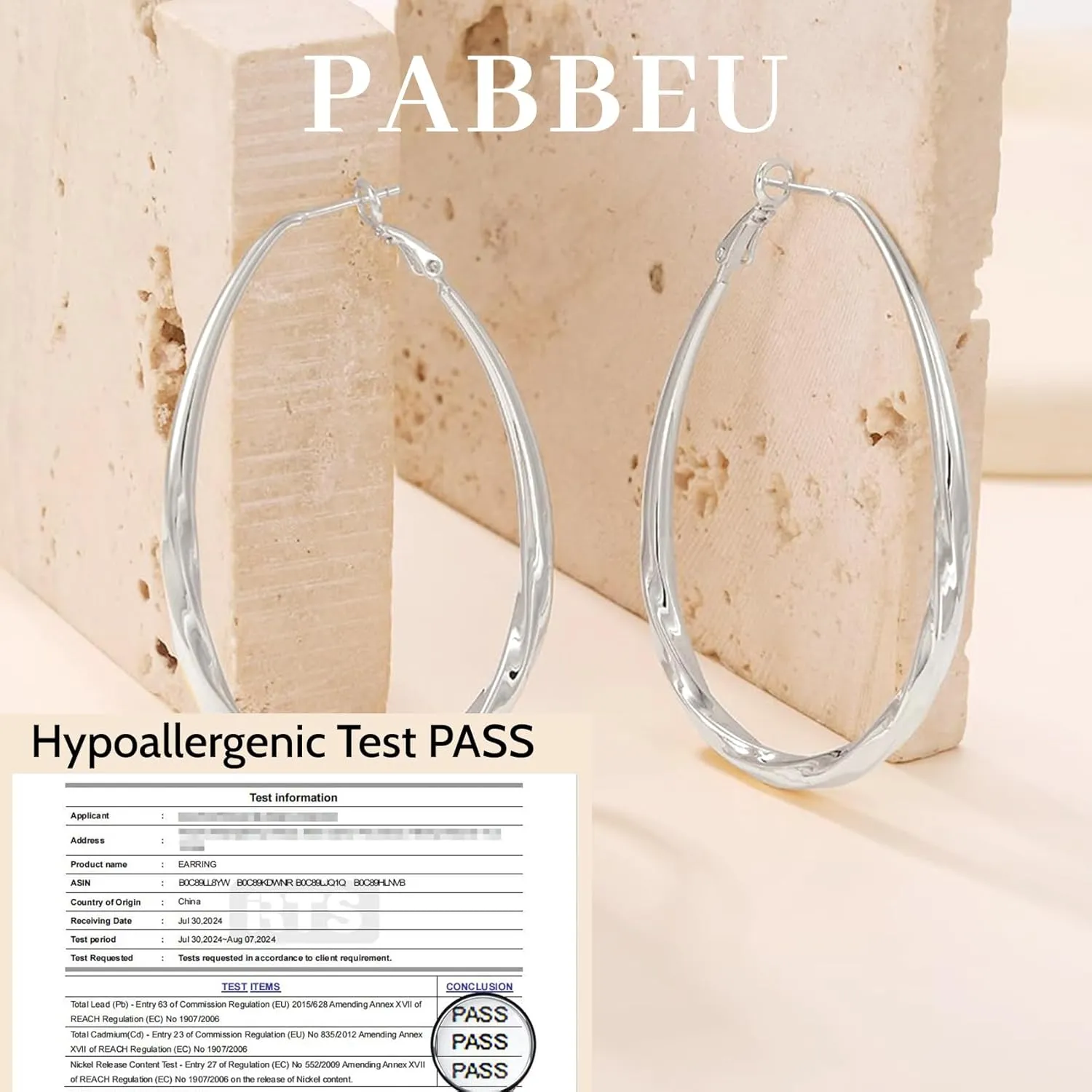 PABBEU Silver Hoop Earrings for Women Oval Hypoallergenic 925 Sterling Silver Hoop Earrings Lightwieght Large Hoops Earring for Women Trendy