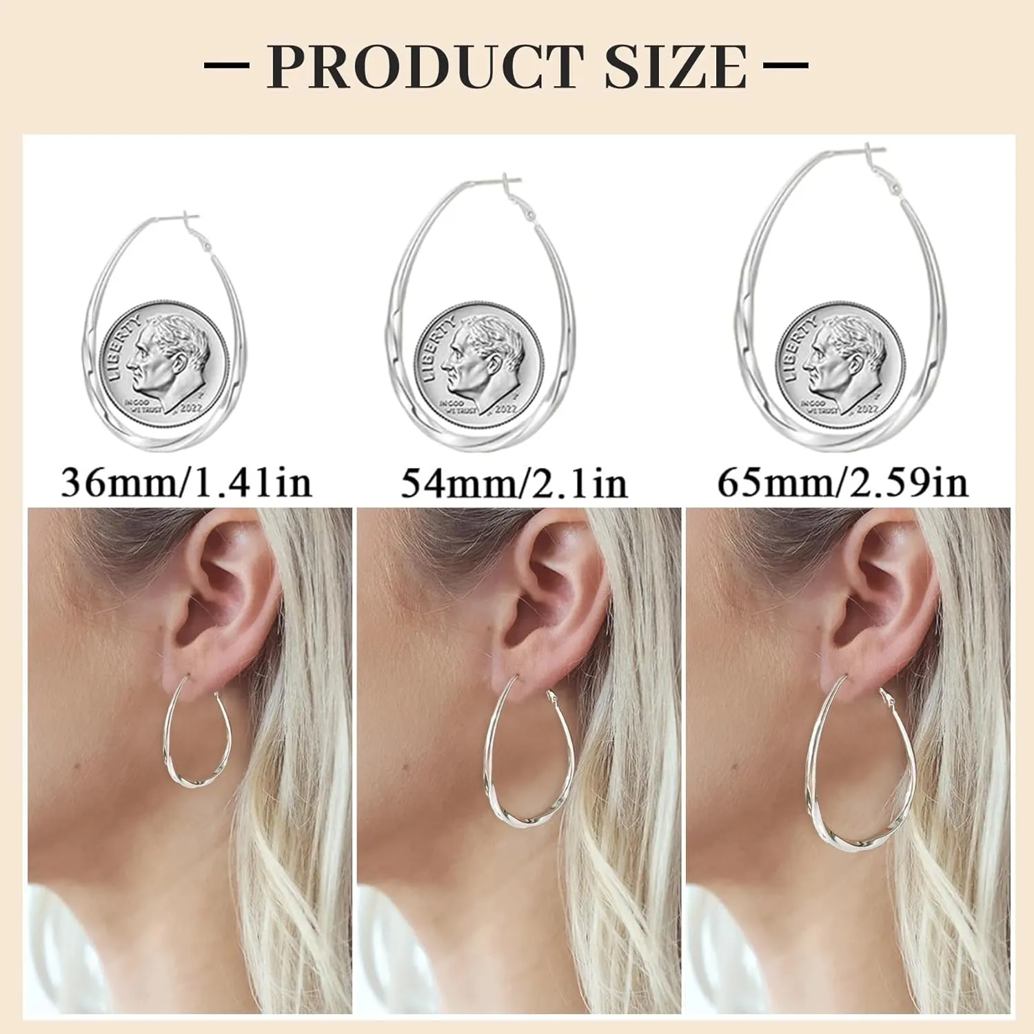 PABBEU Silver Hoop Earrings for Women Oval Hypoallergenic 925 Sterling Silver Hoop Earrings Lightwieght Large Hoops Earring for Women Trendy