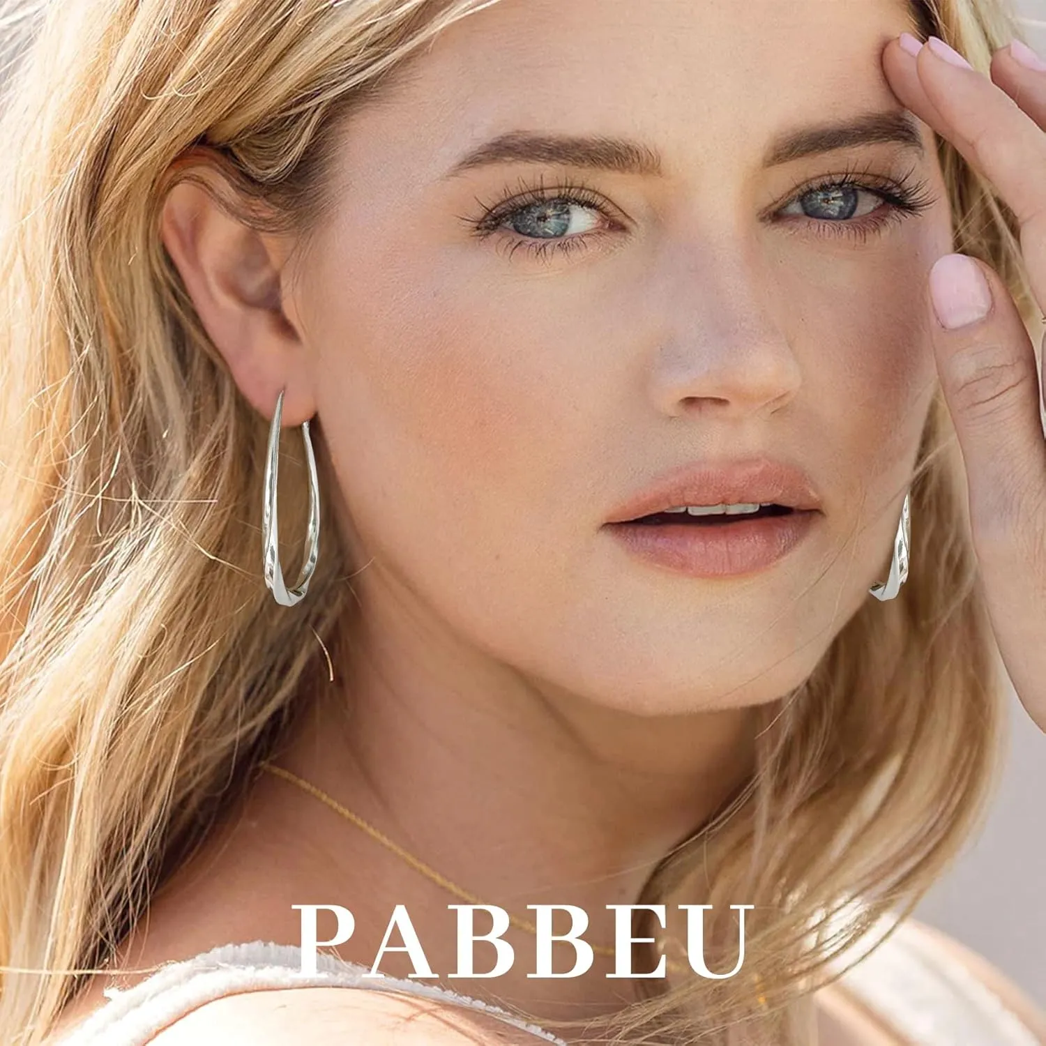 PABBEU Silver Hoop Earrings for Women Oval Hypoallergenic 925 Sterling Silver Hoop Earrings Lightwieght Large Hoops Earring for Women Trendy