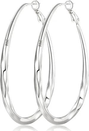 PABBEU Silver Hoop Earrings for Women Oval Hypoallergenic 925 Sterling Silver Hoop Earrings Lightwieght Large Hoops Earring for Women Trendy