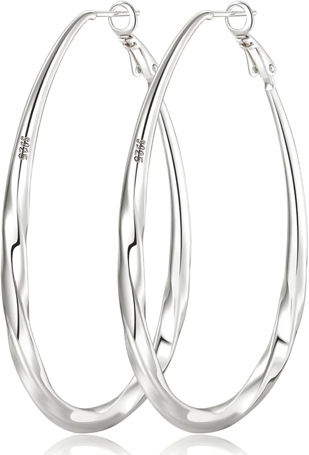 PABBEU Silver Hoop Earrings for Women Oval Hypoallergenic 925 Sterling Silver Hoop Earrings Lightwieght Large Hoops Earring for Women Trendy