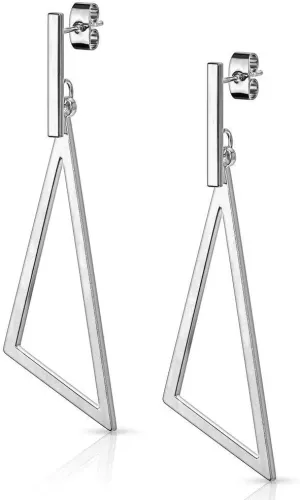 Pair of Stainless Steel Earrings with Bar and Triangle Shape Dangle Design 20g