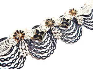 Pale Pink & Black Garland Lace Wide Choker Collar Necklace Gothic Festoon Flowers Pastel XS 13"