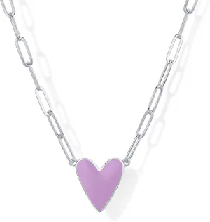PAVOI 14K Gold Plated Heart Enamel Pendant Necklace for Women | Love Paperclip Chain Necklaces | Blue Pink Purple White Enamel Heart Pendants