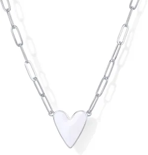 PAVOI 14K Gold Plated Heart Enamel Pendant Necklace for Women | Love Paperclip Chain Necklaces | Blue Pink Purple White Enamel Heart Pendants