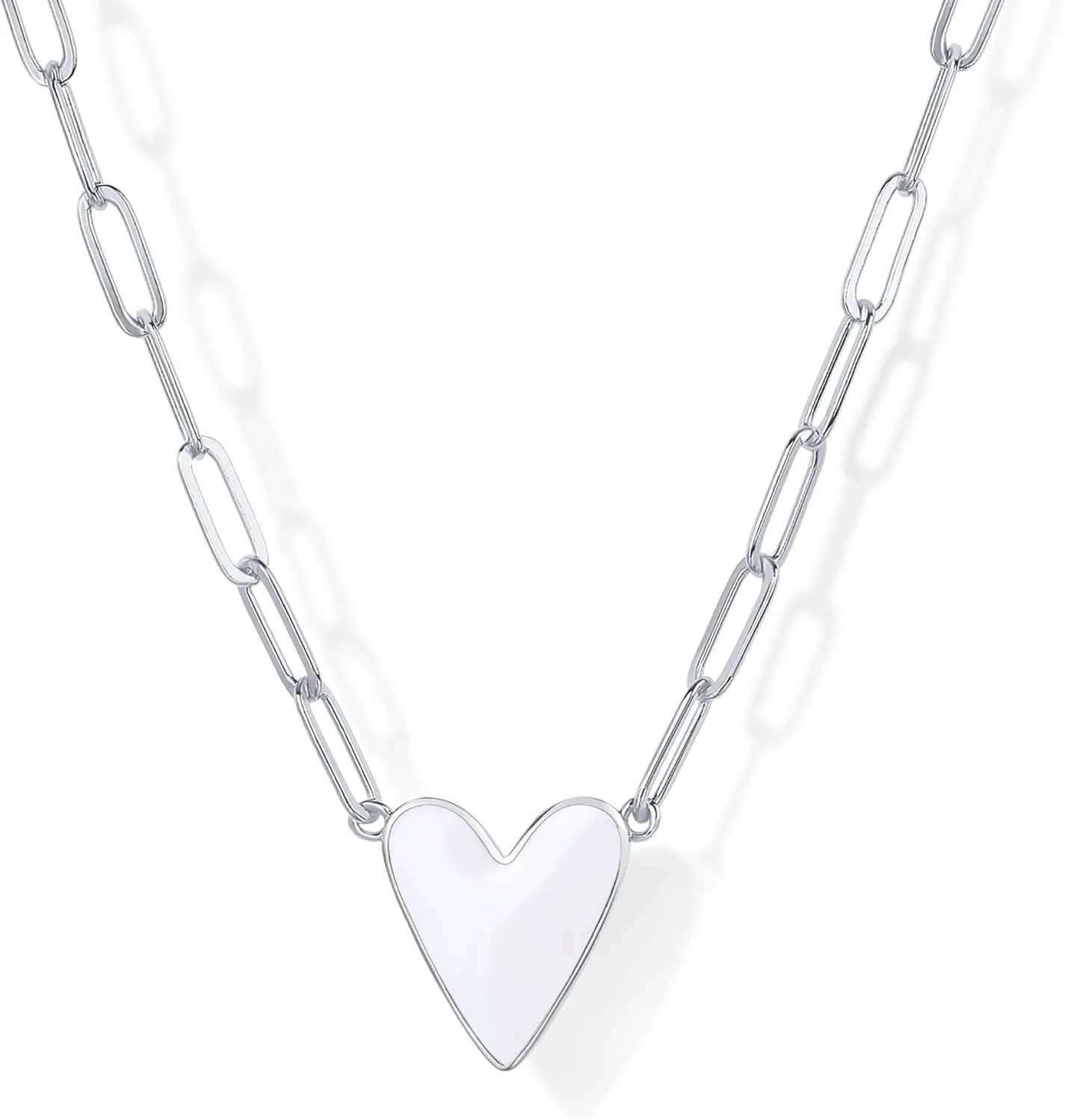 PAVOI 14K Gold Plated Heart Enamel Pendant Necklace for Women | Love Paperclip Chain Necklaces | Blue Pink Purple White Enamel Heart Pendants