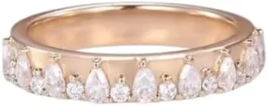 Pear Round Cut Diamond His or Her Ring, Vintage Yellow Gold Plated Diamond Wedding Band Women, Half Eternity Stacking Band Gifted For Her.size 3-12.