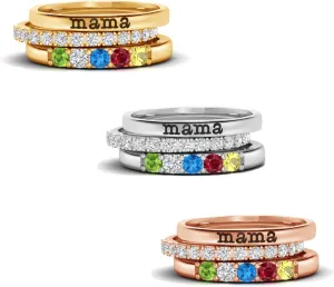 Personalized 1-7 Birthstone Stackable Rings Set, Custom Christmas Birthday Gifts, Family Mothers Ring Custom Engraved Name Rings for Women Grandma Mom Daughter