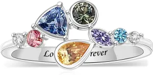 Personalized 1-8 Birthstones Family Rings, Customized Unique Shape Family Birthstone Rings, Engraved Name Rings for Women Grandma Mom