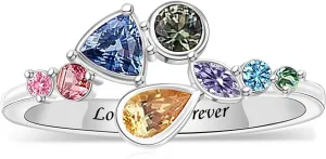 Personalized 1-8 Birthstones Family Rings, Customized Unique Shape Family Birthstone Rings, Engraved Name Rings for Women Grandma Mom