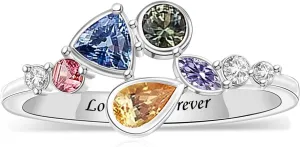 Personalized 1-8 Birthstones Family Rings, Customized Unique Shape Family Birthstone Rings, Engraved Name Rings for Women Grandma Mom