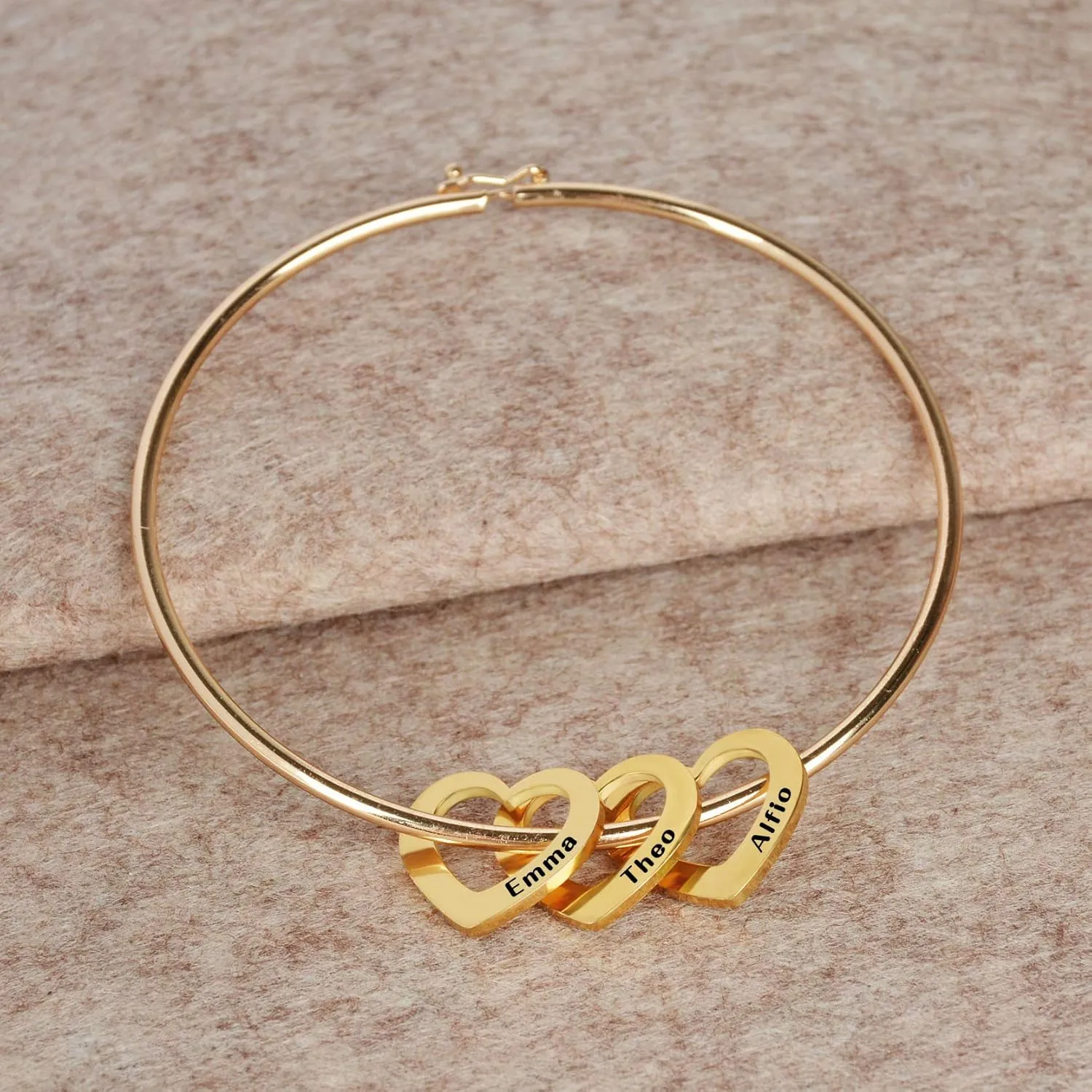 Personalized Bracelet Bangle with Heart Charms Pendants - Custom Made Multiple Pendant Jewelry Custom Name ID Bracelet for Women Wife