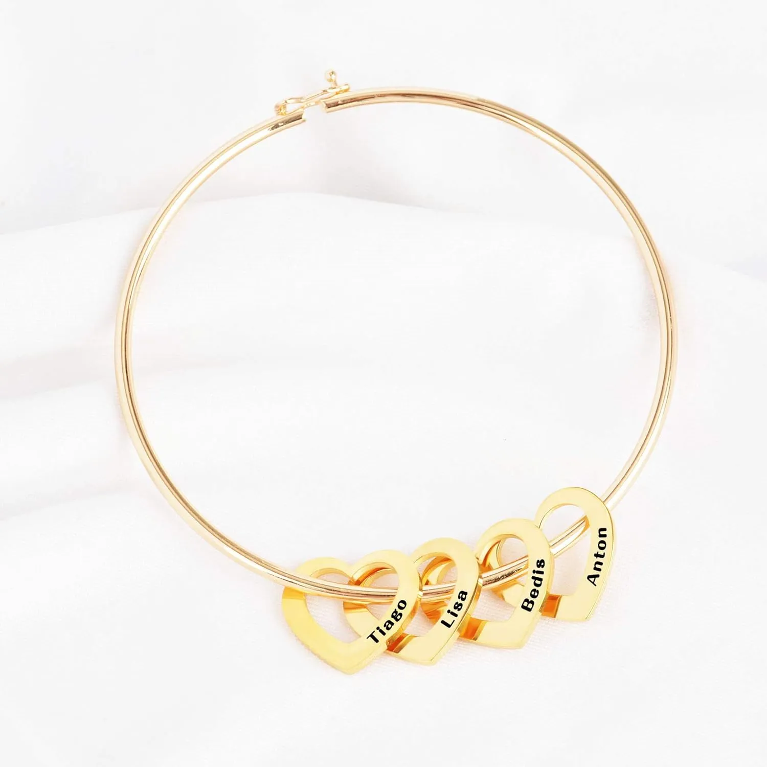 Personalized Bracelet Bangle with Heart Charms Pendants - Custom Made Multiple Pendant Jewelry Custom Name ID Bracelet for Women Wife