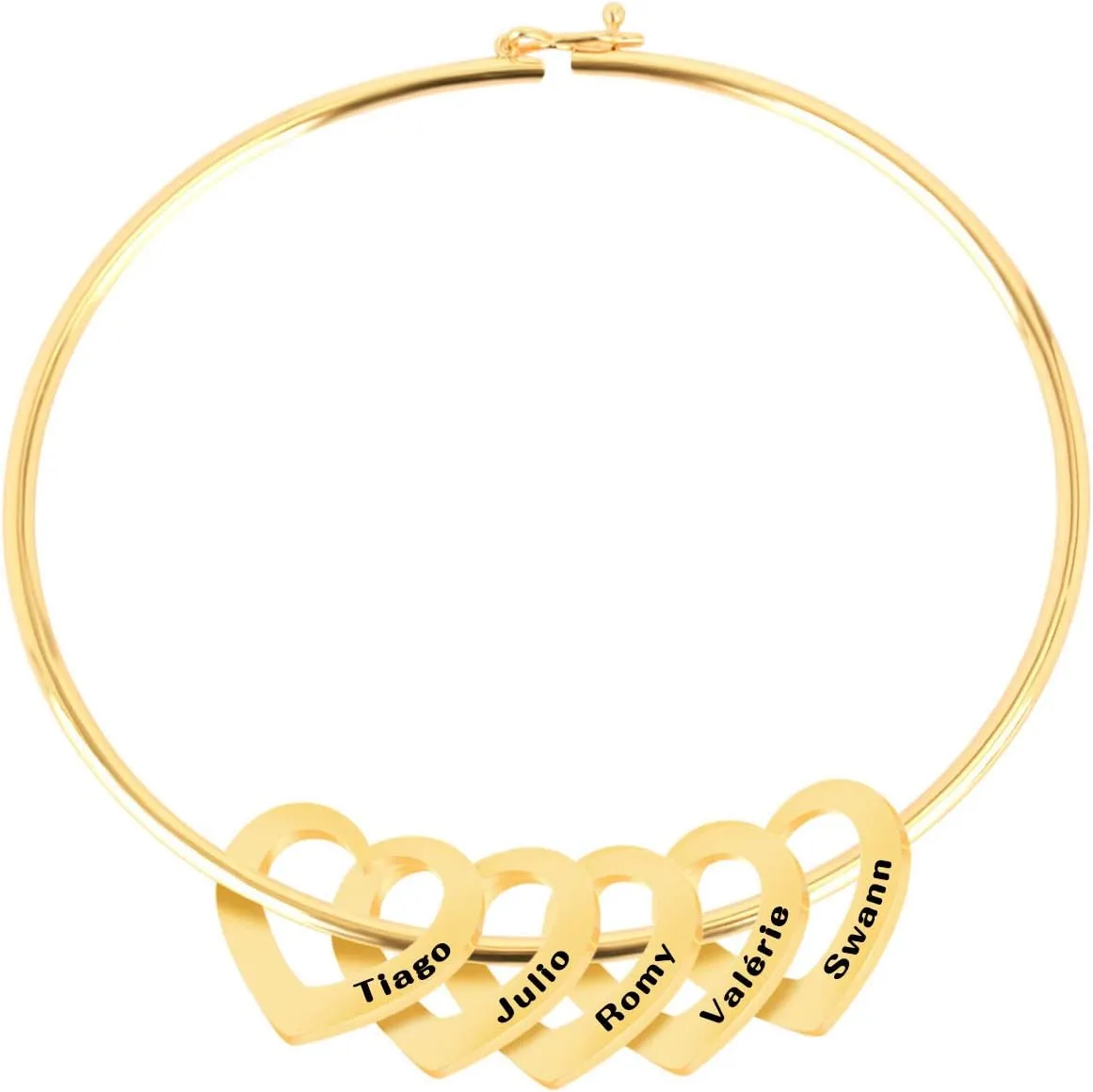 Personalized Bracelet Bangle with Heart Charms Pendants - Custom Made Multiple Pendant Jewelry Custom Name ID Bracelet for Women Wife