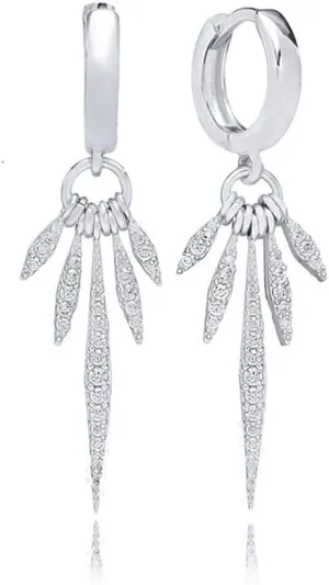 Personalized CZ Spike Dangle Drop Small Hoop Earrings for Women Girls Cartilage 925 Sterling Silver Post 14K Gold Plated Crsytal Leaf Charm Dangling Piercing Huggie Hoops Hypoallergenic Unique Punk Fashion Jewelry Gifts