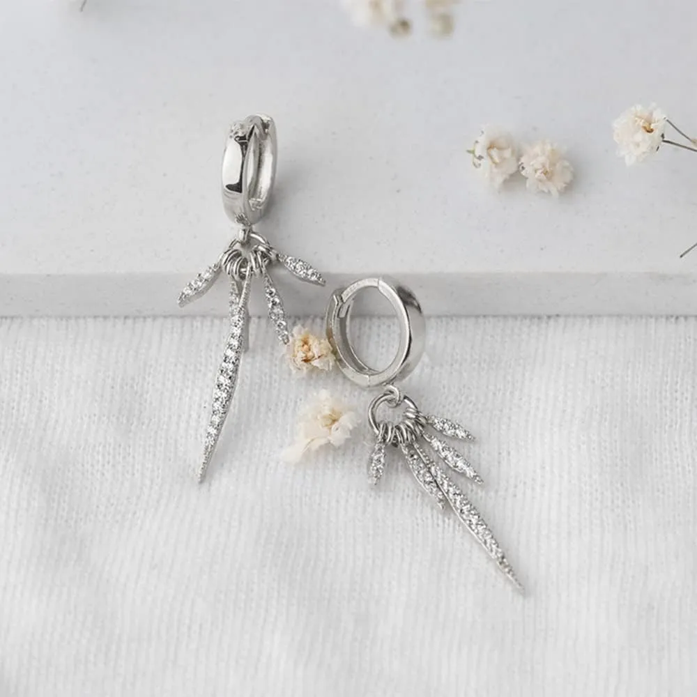 Personalized CZ Spike Dangle Drop Small Hoop Earrings for Women Girls Cartilage 925 Sterling Silver Post 14K Gold Plated Crsytal Leaf Charm Dangling Piercing Huggie Hoops Hypoallergenic Unique Punk Fashion Jewelry Gifts