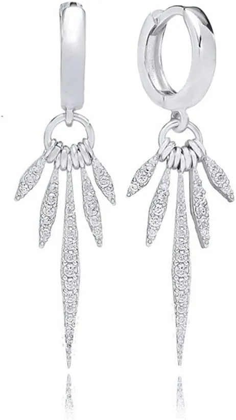 Personalized CZ Spike Dangle Drop Small Hoop Earrings for Women Girls Cartilage 925 Sterling Silver Post 14K Gold Plated Crsytal Leaf Charm Dangling Piercing Huggie Hoops Hypoallergenic Unique Punk Fashion Jewelry Gifts