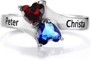 Personalized Heart Rings for Women,925 Sterling Silver Rings with 2 Birthstone for Women Promise Rings for Her Couples Mothers Rings Gifts for Women Wife Mom Daughter
