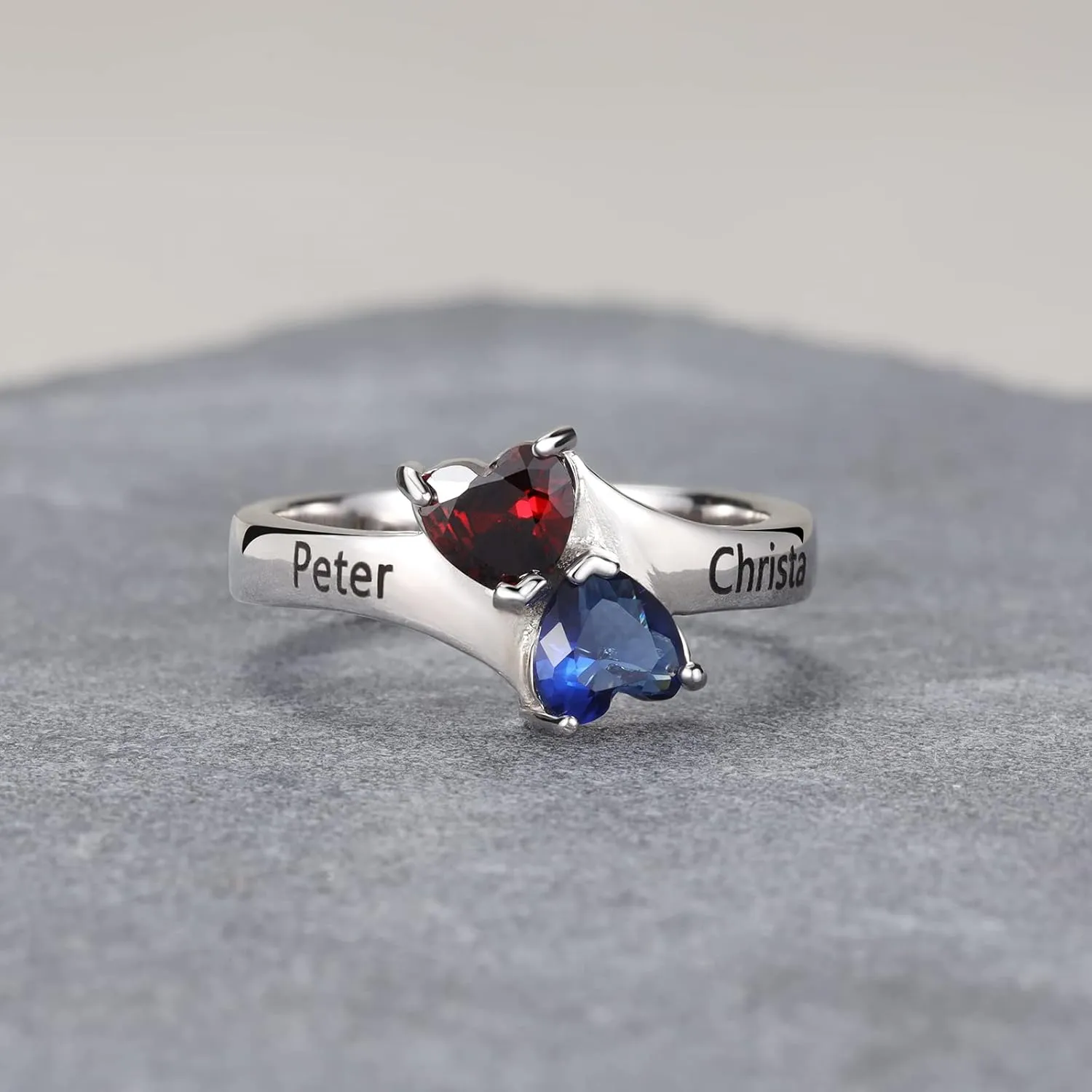 Personalized Heart Rings for Women,925 Sterling Silver Rings with 2 Birthstone for Women Promise Rings for Her Couples Mothers Rings Gifts for Women Wife Mom Daughter