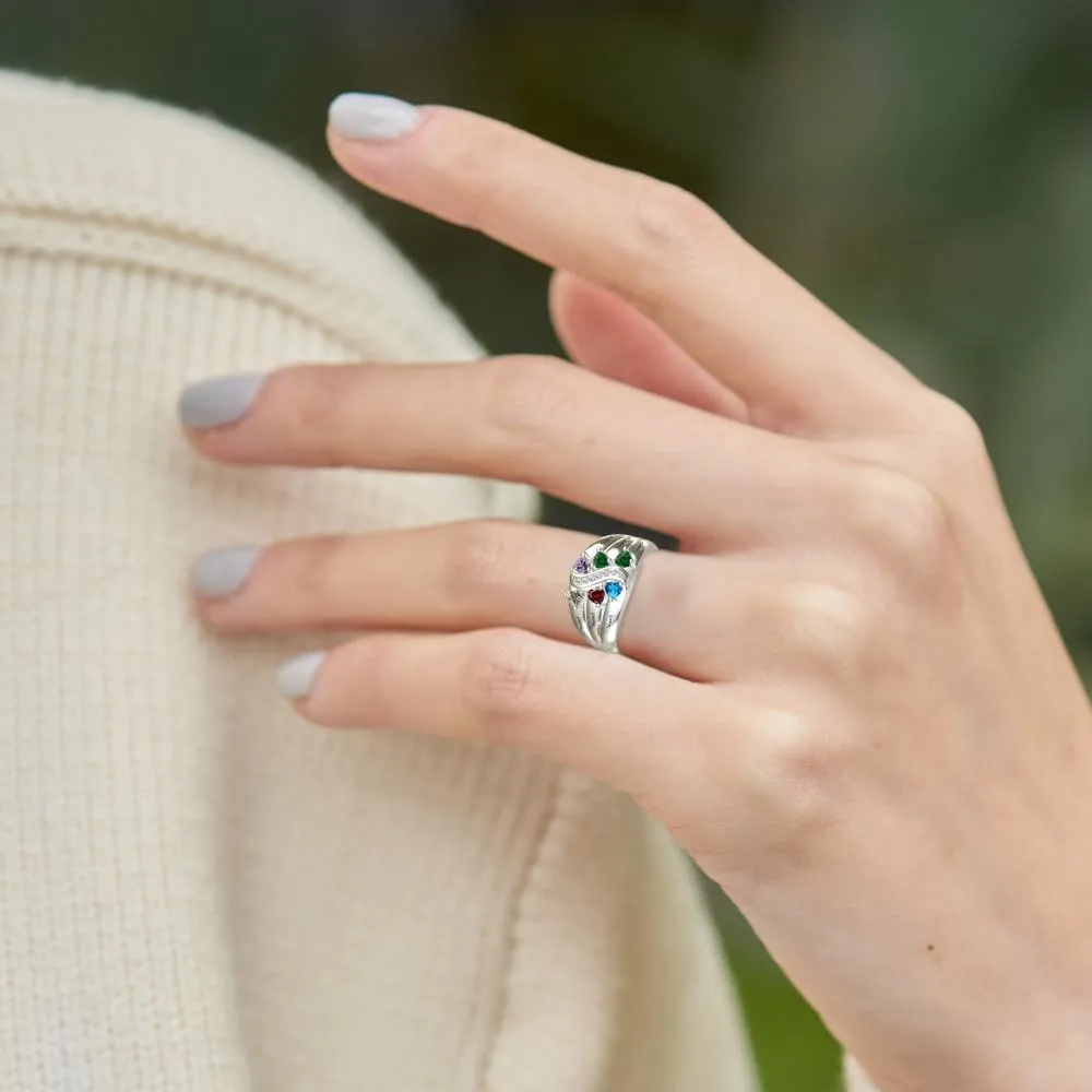 Personalized Moissanite Heart Name Rings with 2-6 CZ Birthstone, Sterling Silver Customized Birthstone Rings for Mom Women Jewelry for Women Mothers Day Birthday