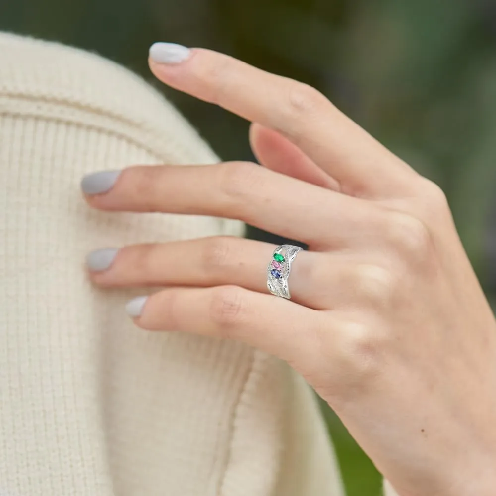Personalized Moissanite Heart Name Rings with 2-6 CZ Birthstone, Sterling Silver Customized Birthstone Rings for Mom Women Jewelry for Women Mothers Day Birthday