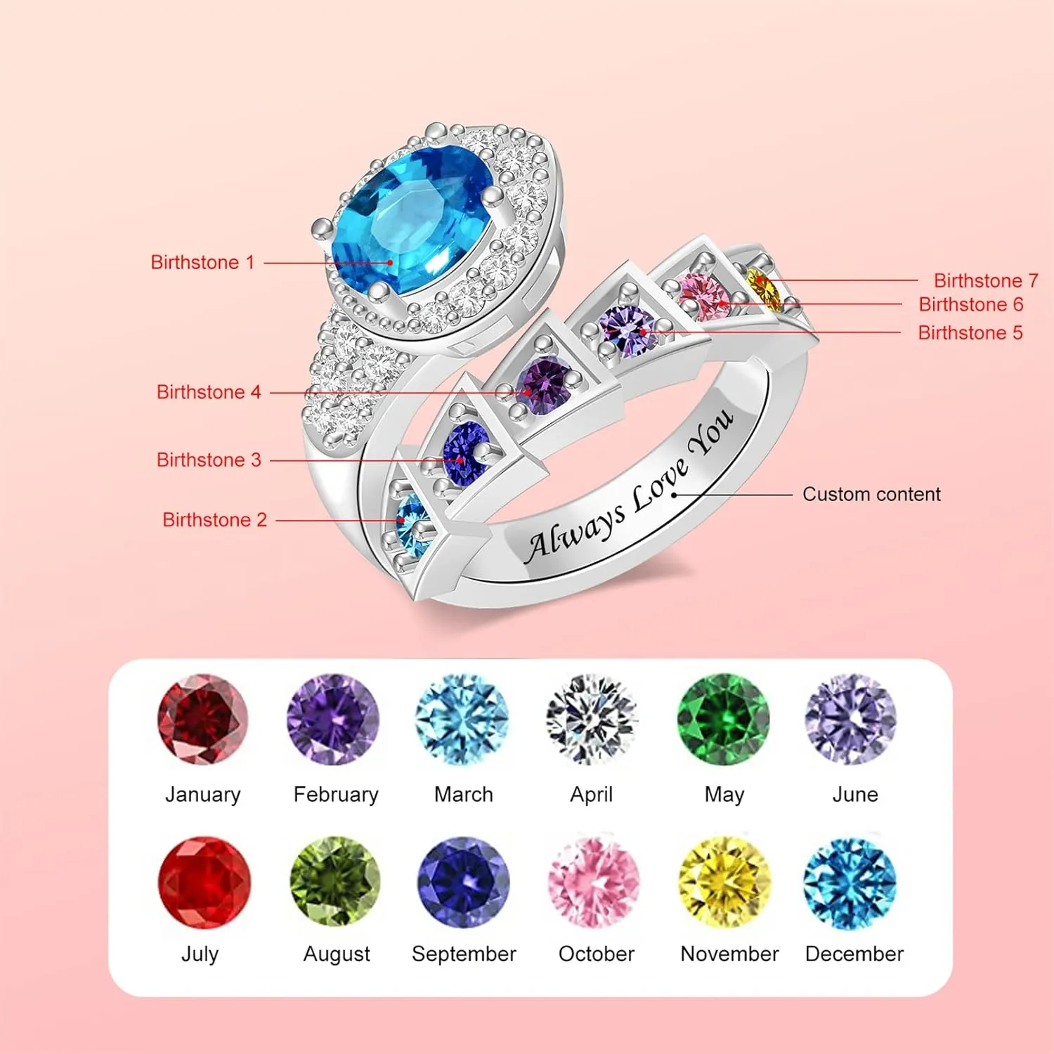Personalized Simulated Birthstones Rings for Women Promise Rings for Her Custom Womens Rings Mother Daughter Rings Engagement Rings Gifts for Mom