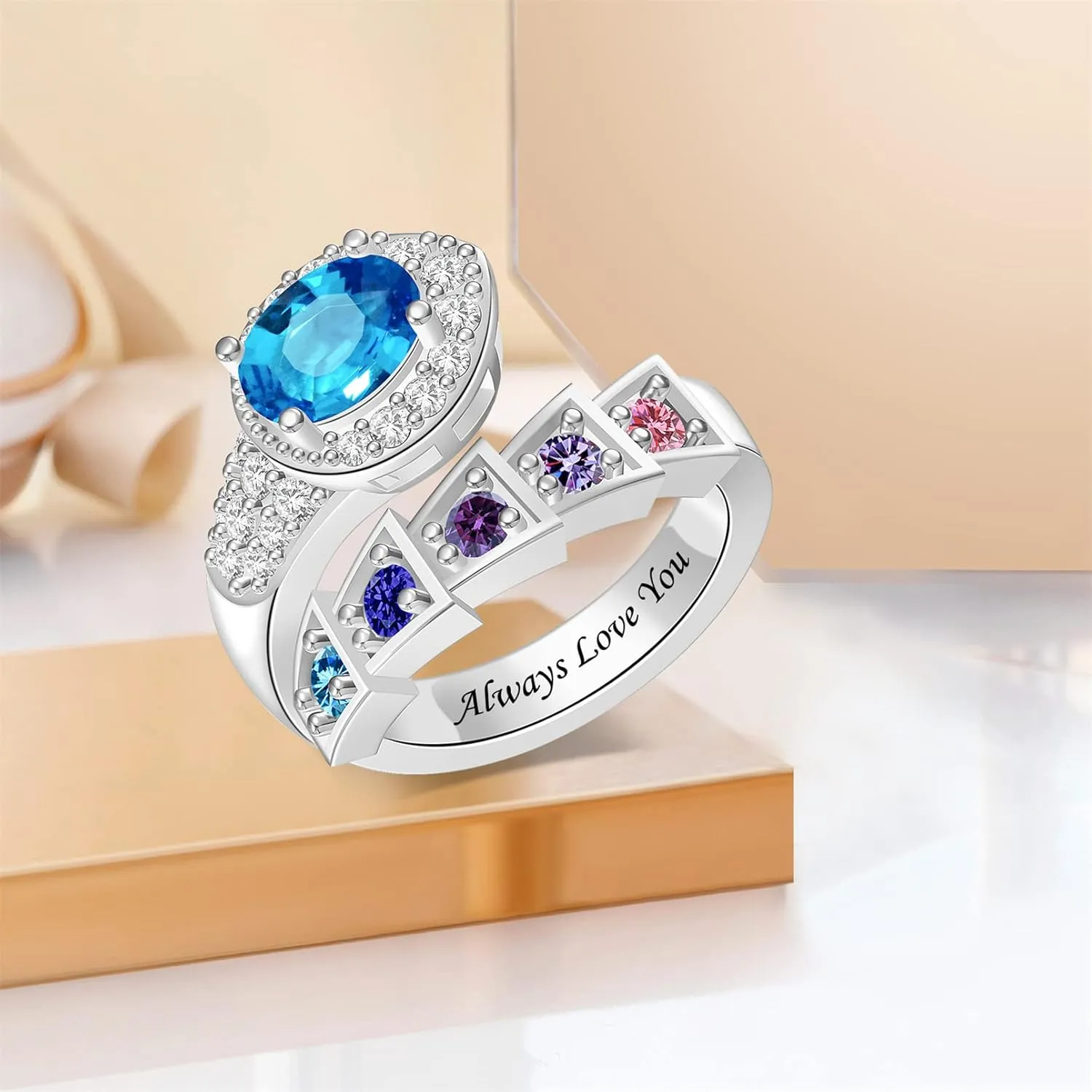 Personalized Simulated Birthstones Rings for Women Promise Rings for Her Custom Womens Rings Mother Daughter Rings Engagement Rings Gifts for Mom