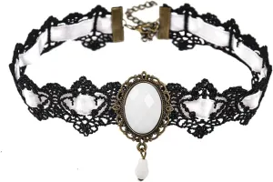 Pingyongchang Lace Choker Necklace Black Lace Crystal Choker Necklace for Women Halloween Weeding Costume Party Prom Vampire Pendant Choker for Women Gothic Jewelry