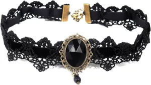 Pingyongchang Lace Choker Necklace Black Lace Crystal Choker Necklace for Women Halloween Weeding Costume Party Prom Vampire Pendant Choker for Women Gothic Jewelry