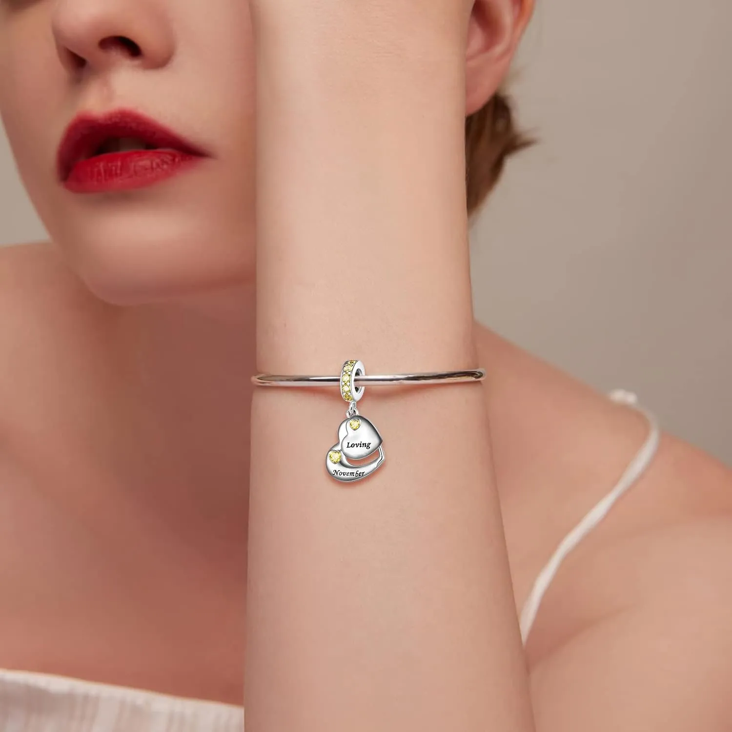 QeenseKc Matching Heart Spilt Dangle Charm 12 Birthstone Bead for Pandora Bracelet Women Present