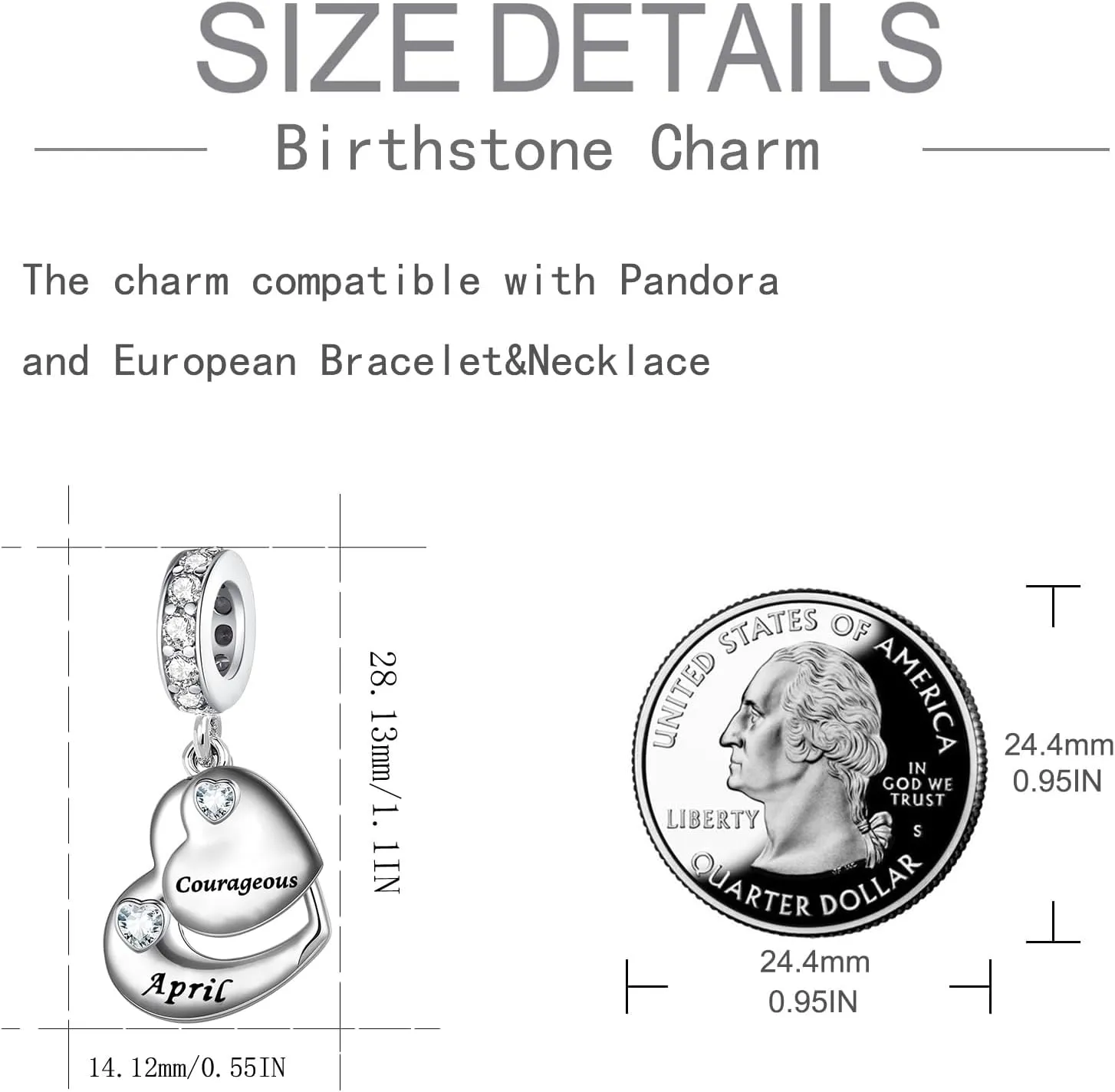 QeenseKc Matching Heart Spilt Dangle Charm 12 Birthstone Bead for Pandora Bracelet Women Present