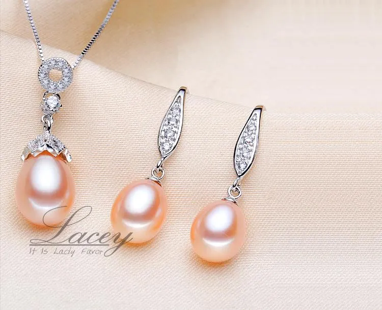 Real freshwater bridal jewelry sets with pendant earring,wedding 925 silver fine natural white pearl jewelry sets for women gift