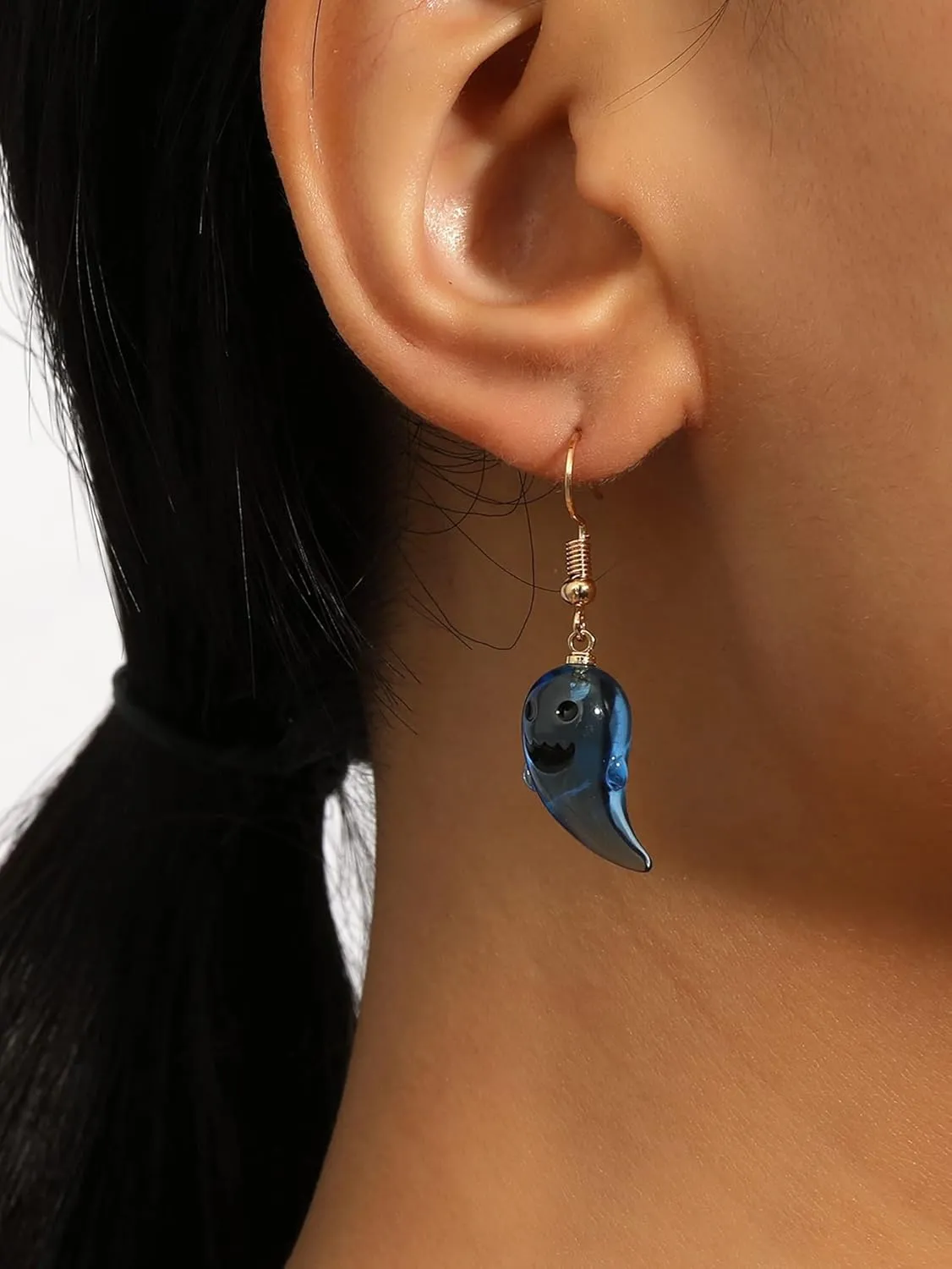 Reffeer Solid 925 Sterling Silver Cute Ghost Dangle Earrings for Women Teens Halloween Earrings Color Ghost Drop Earrings