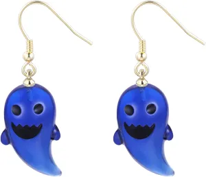 Reffeer Solid 925 Sterling Silver Cute Ghost Dangle Earrings for Women Teens Halloween Earrings Color Ghost Drop Earrings