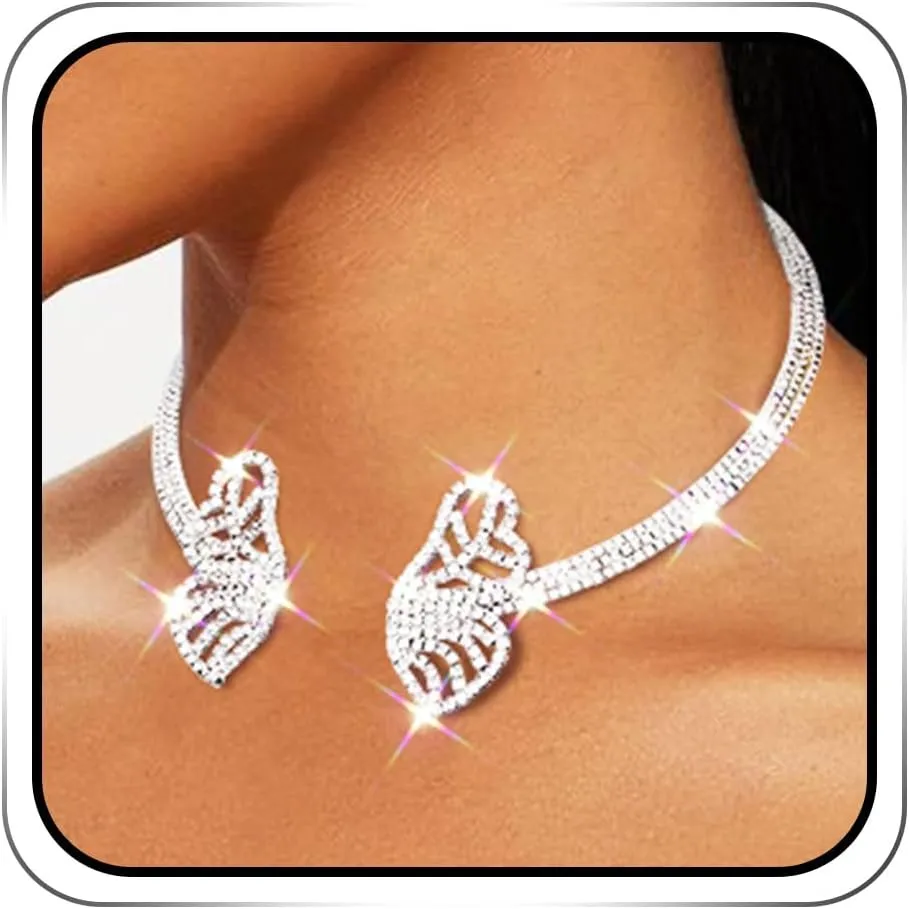 Rhinestone Butterfly Choker Necklace Silver Sparkly Fancy Chokers Jewelry for Women