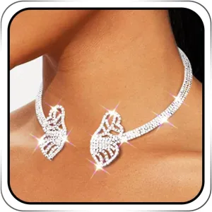 Rhinestone Butterfly Choker Necklace Silver Sparkly Fancy Chokers Jewelry for Women