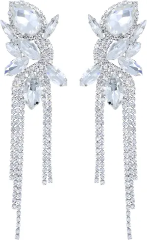 Rhinestone Chain Tassels Drop Dangle Earrings for Women Long Crystal Dangling Statement Earrings for Women Fashion Earring for Women