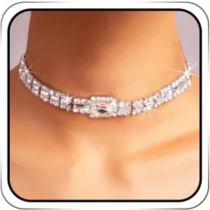 Rhinestone Choker Necklace Silver Bling Diamond Prom Chain Chokers Jewelry for Women